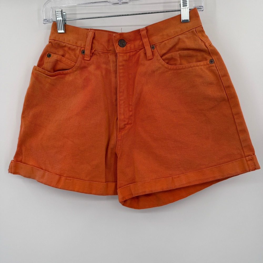 Vintage LEI Orange High Waisted Denim Shorts Sz 9 Made in USA Riding Wear Cotton